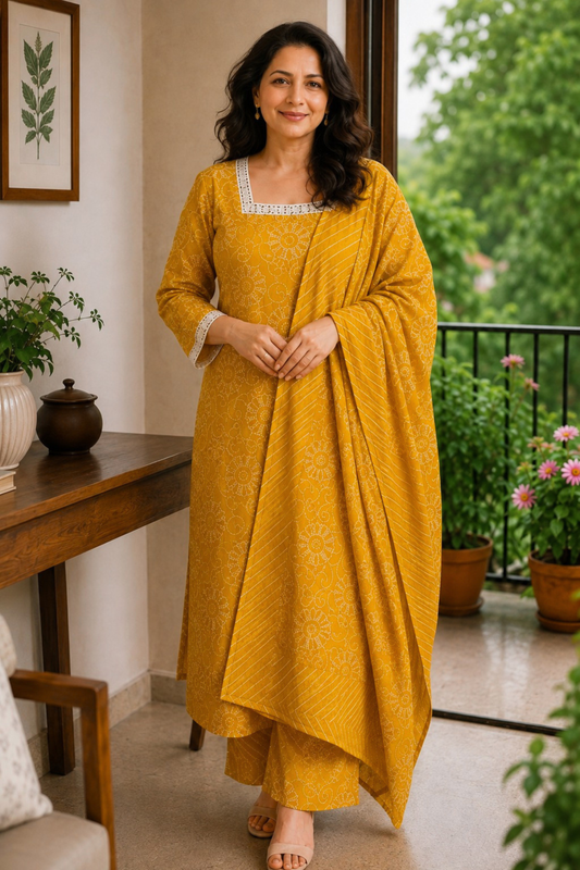 Gulnaar Bandhani Printed Cotton Suit Set