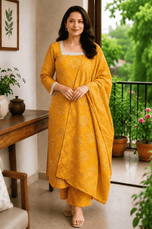Gulnaar Bandhani Printed Cotton Suit Set
