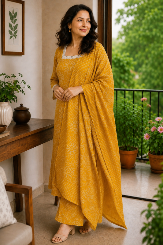 Gulnaar Bandhani Printed Cotton Suit Set
