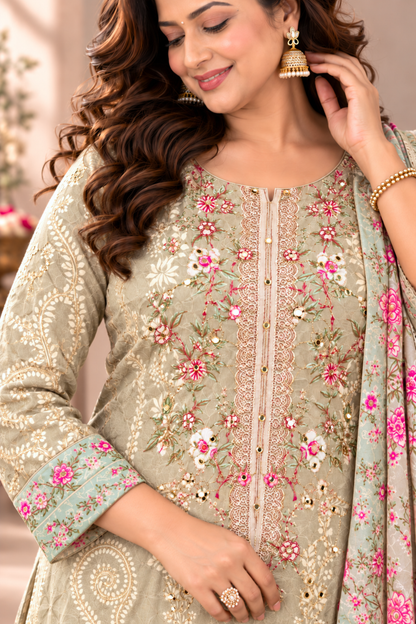 Gulnaar Karachi Muslin Suit With Aari Work