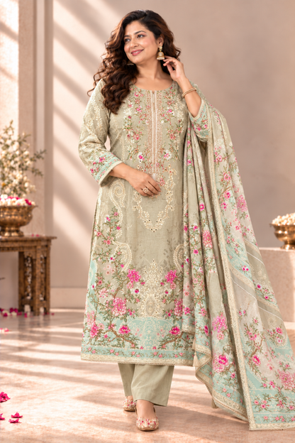 Gulnaar Karachi Muslin Suit With Aari Work