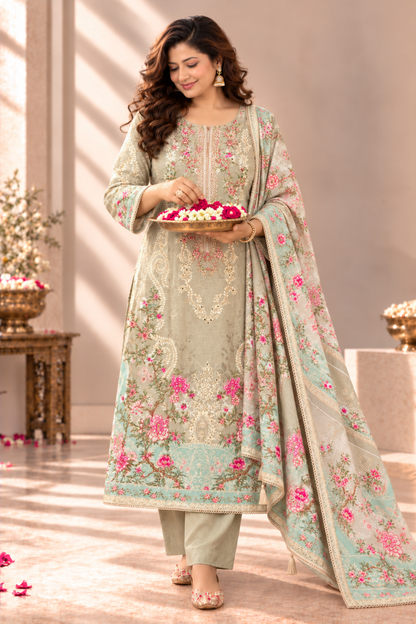 Gulnaar Karachi Muslin Suit With Aari Work