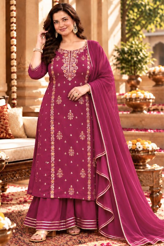 Gulnaar Scarlet Chinon Sharara Suit