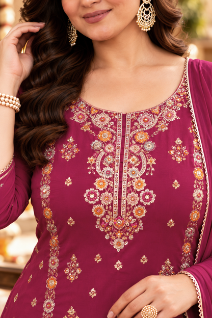 Gulnaar Scarlet Chinon Sharara Suit