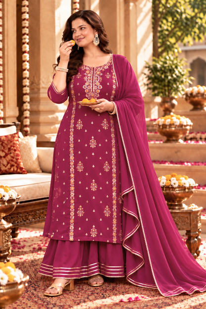 Gulnaar Scarlet Chinon Sharara Suit