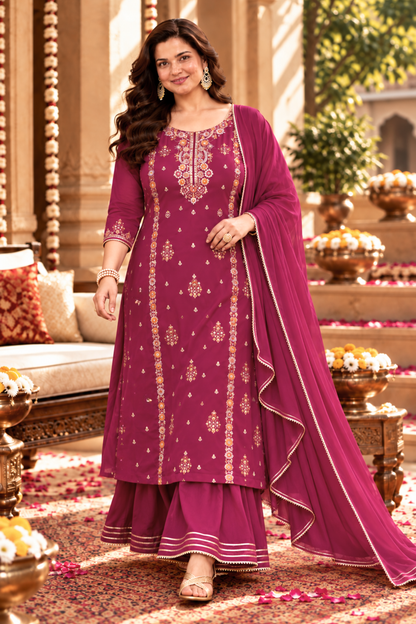 Gulnaar Scarlet Chinon Sharara Suit