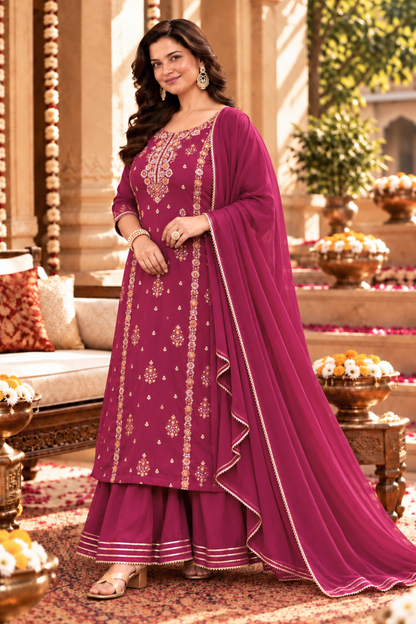 Gulnaar Scarlet Chinon Sharara Suit