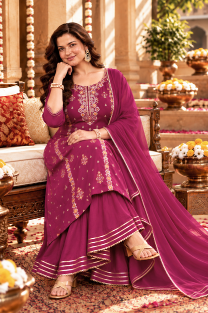 Gulnaar Scarlet Chinon Sharara Suit
