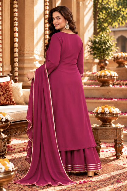 Gulnaar Scarlet Chinon Sharara Suit