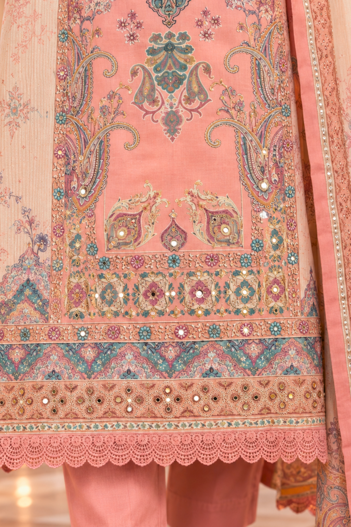 Gulrukh Karachi Muslin Suit with Mirror Work