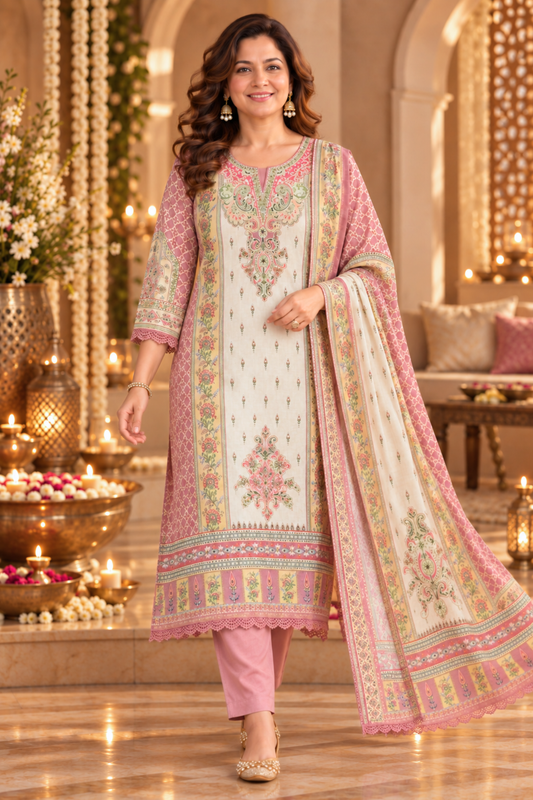 Gulzar Karachi Muslin Suit with Mirror Work