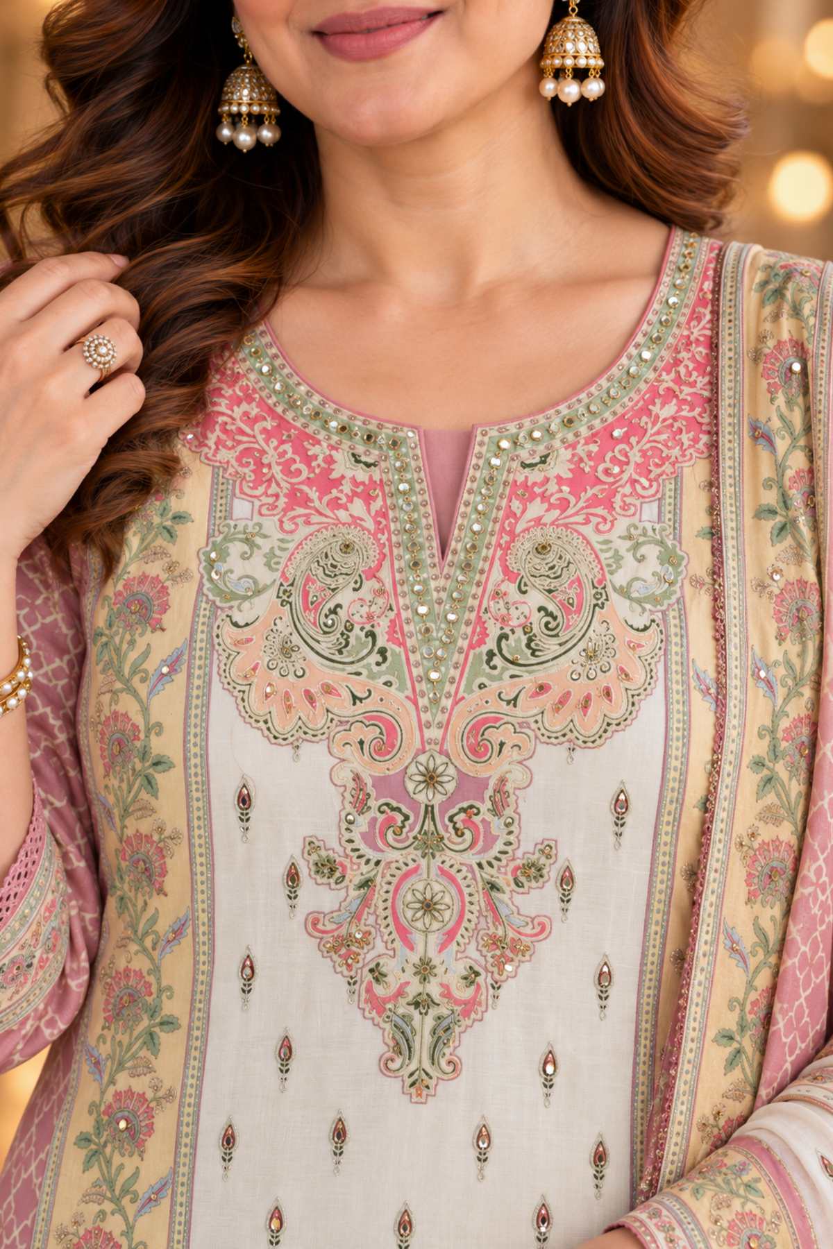 Gulzar Karachi Muslin Suit with Mirror Work