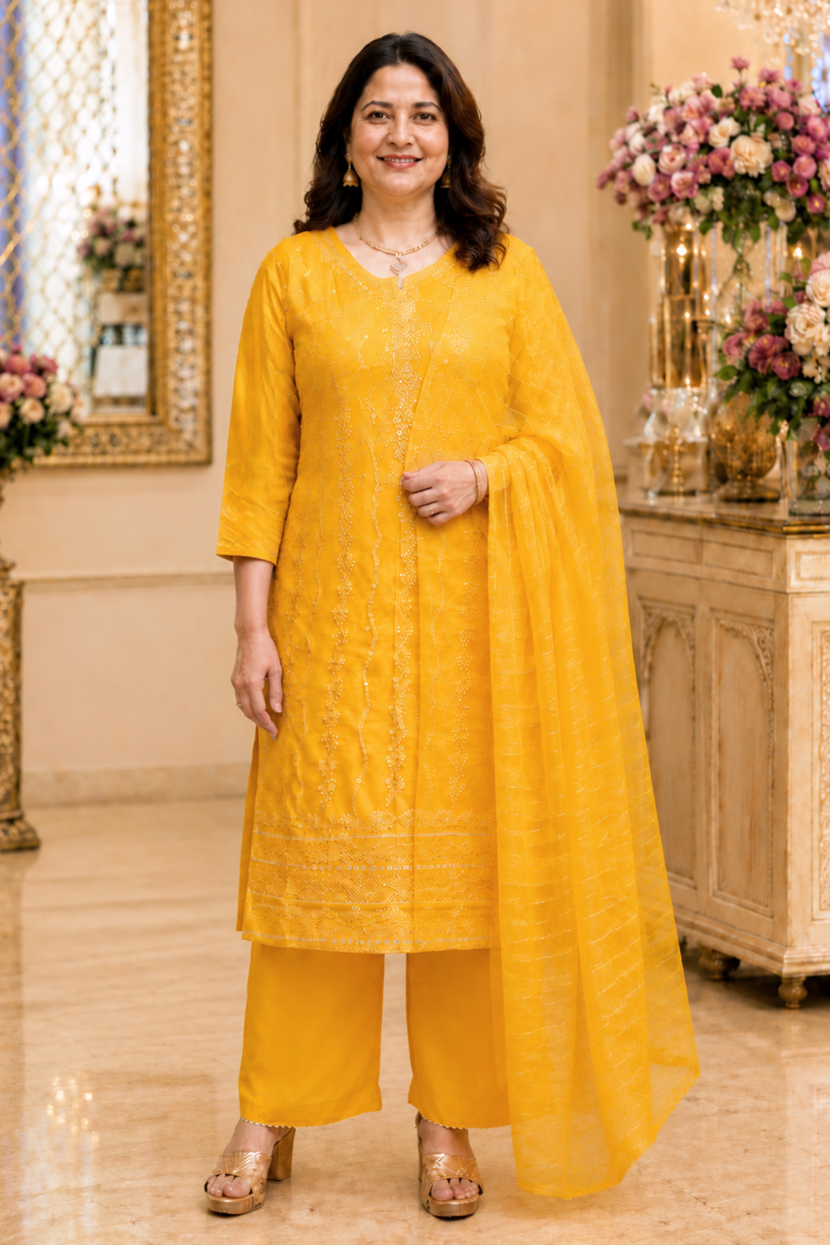 Haldi Yellow Sequined Fancy Suit