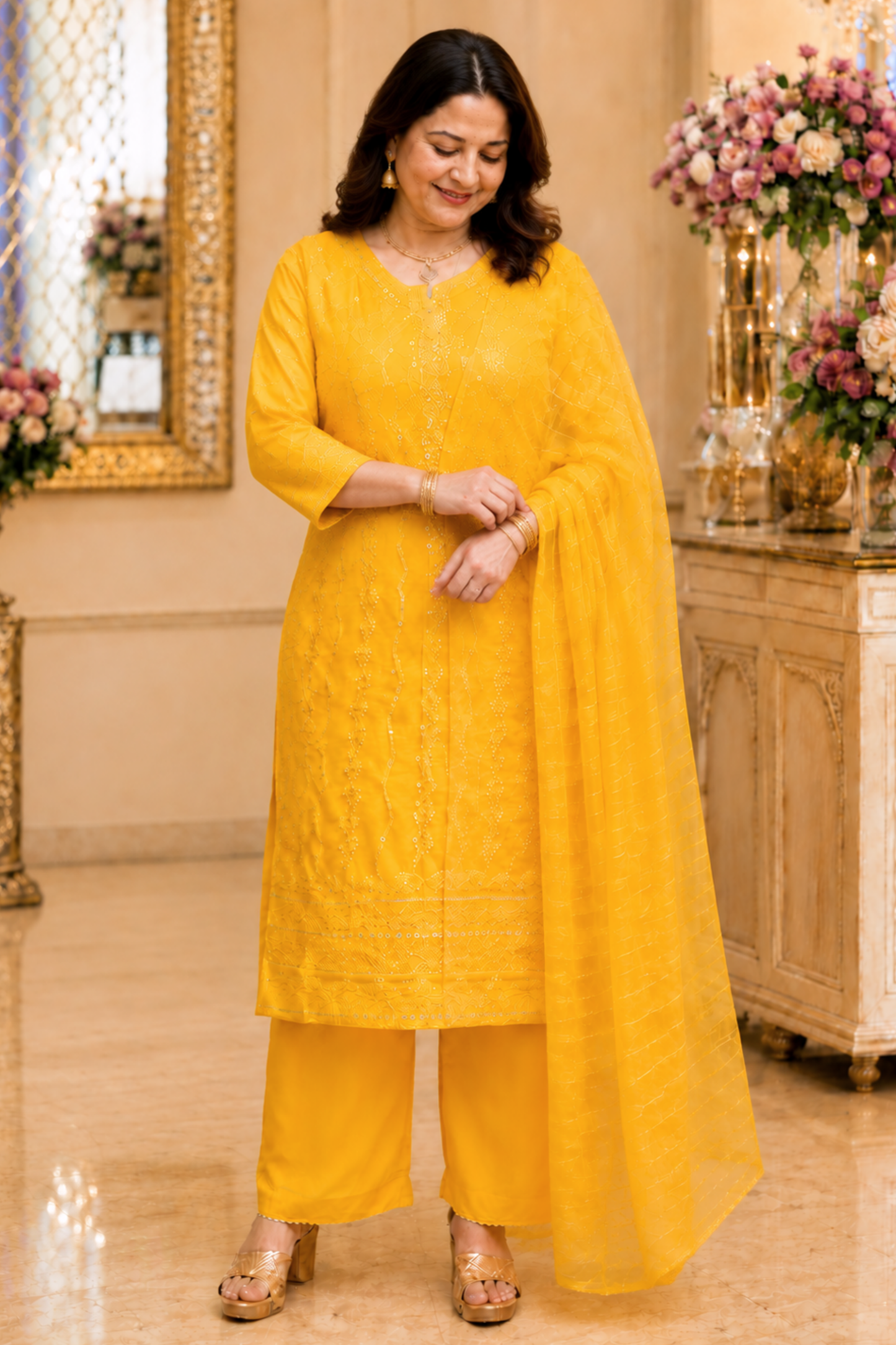 Haldi Yellow Sequined Fancy Suit