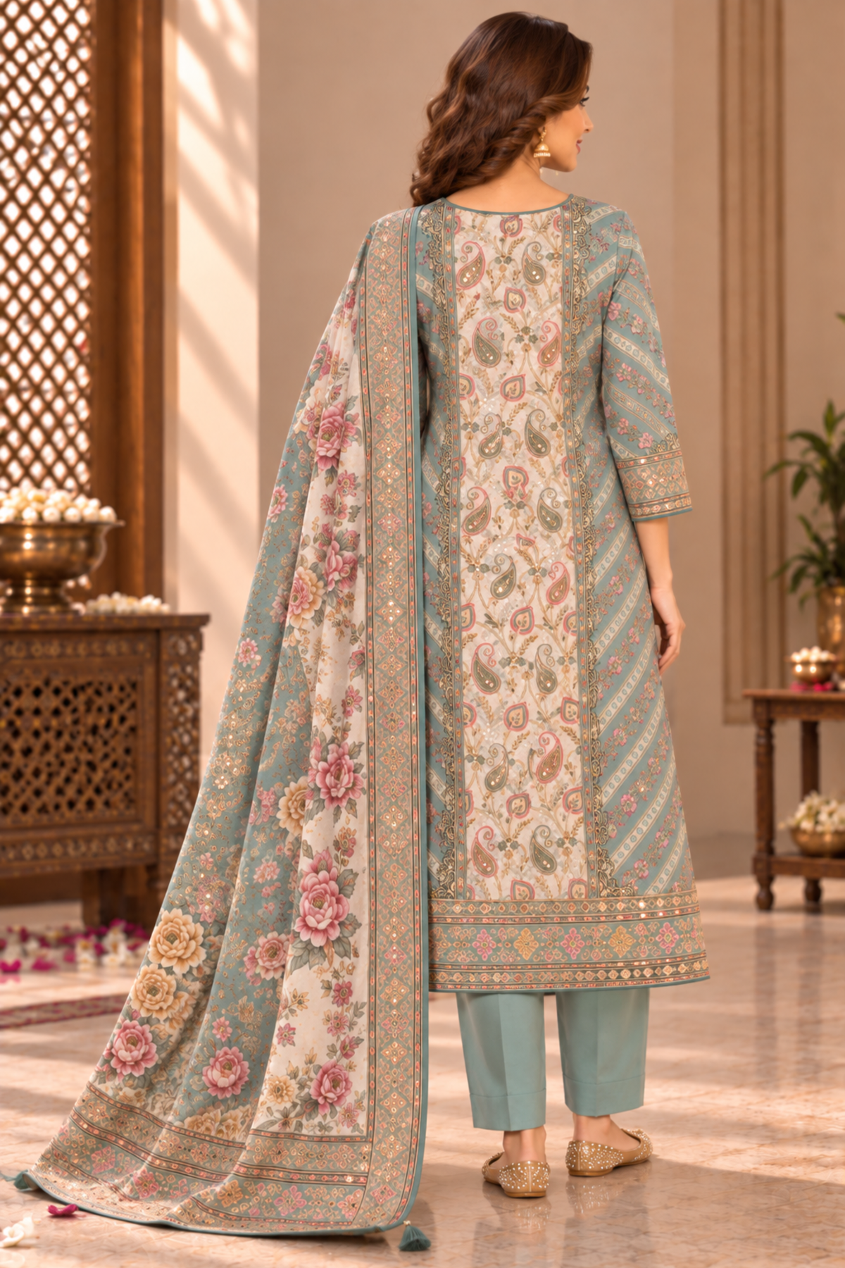 Shehnaz Karachi Muslin Suit With Aari Work