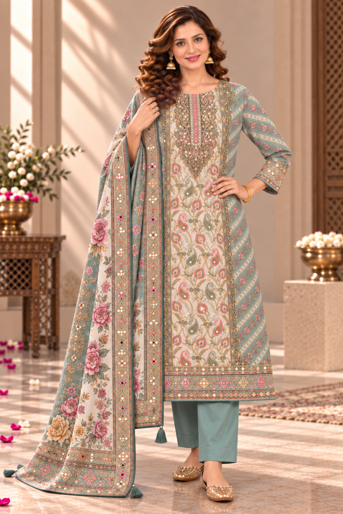 Shehnaz Karachi Muslin Suit With Aari Work