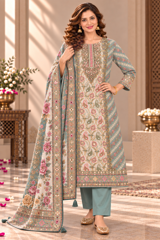Shehnaz Karachi Muslin Suit With Aari Work