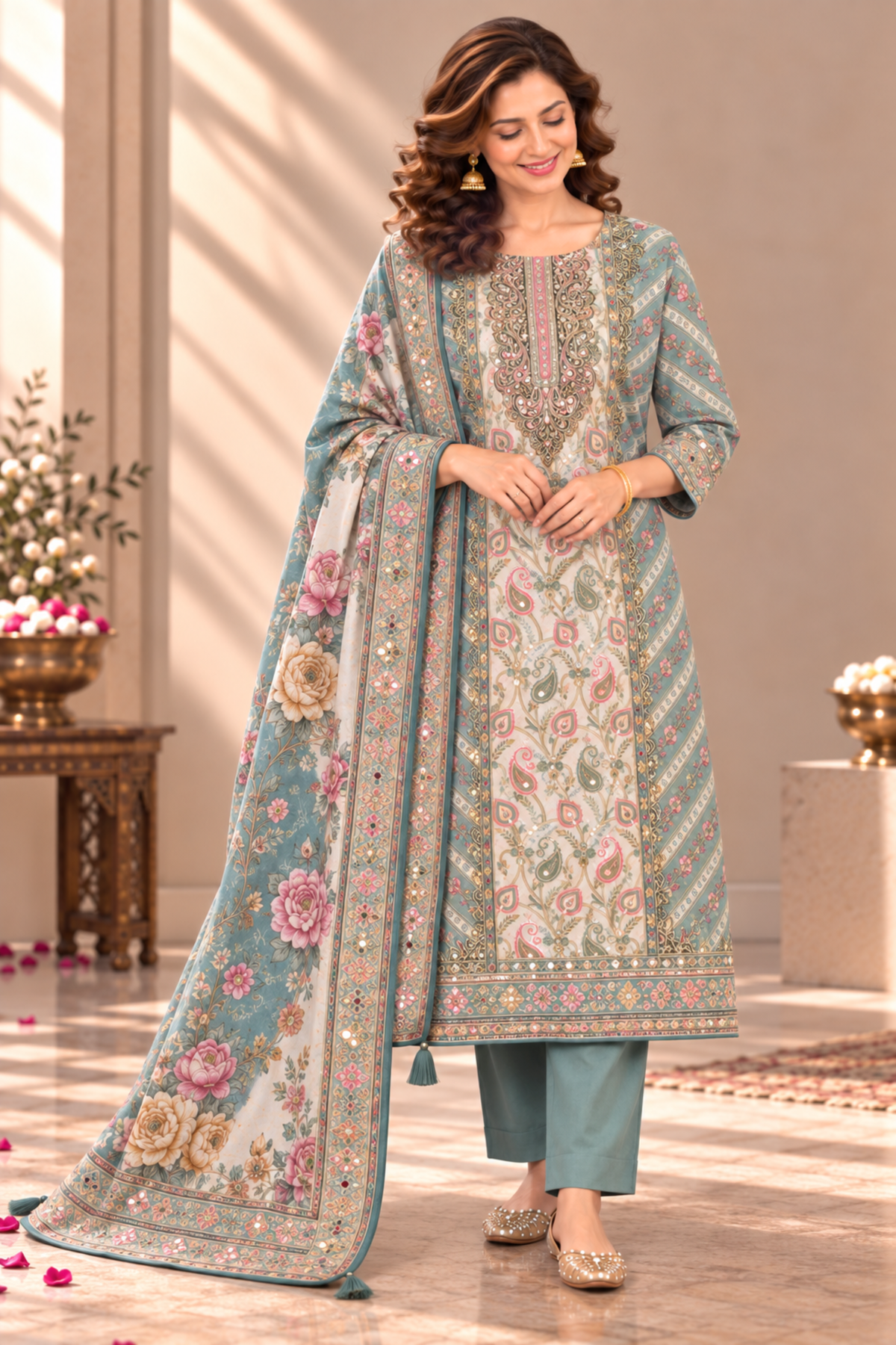 Shehnaz Karachi Muslin Suit With Aari Work