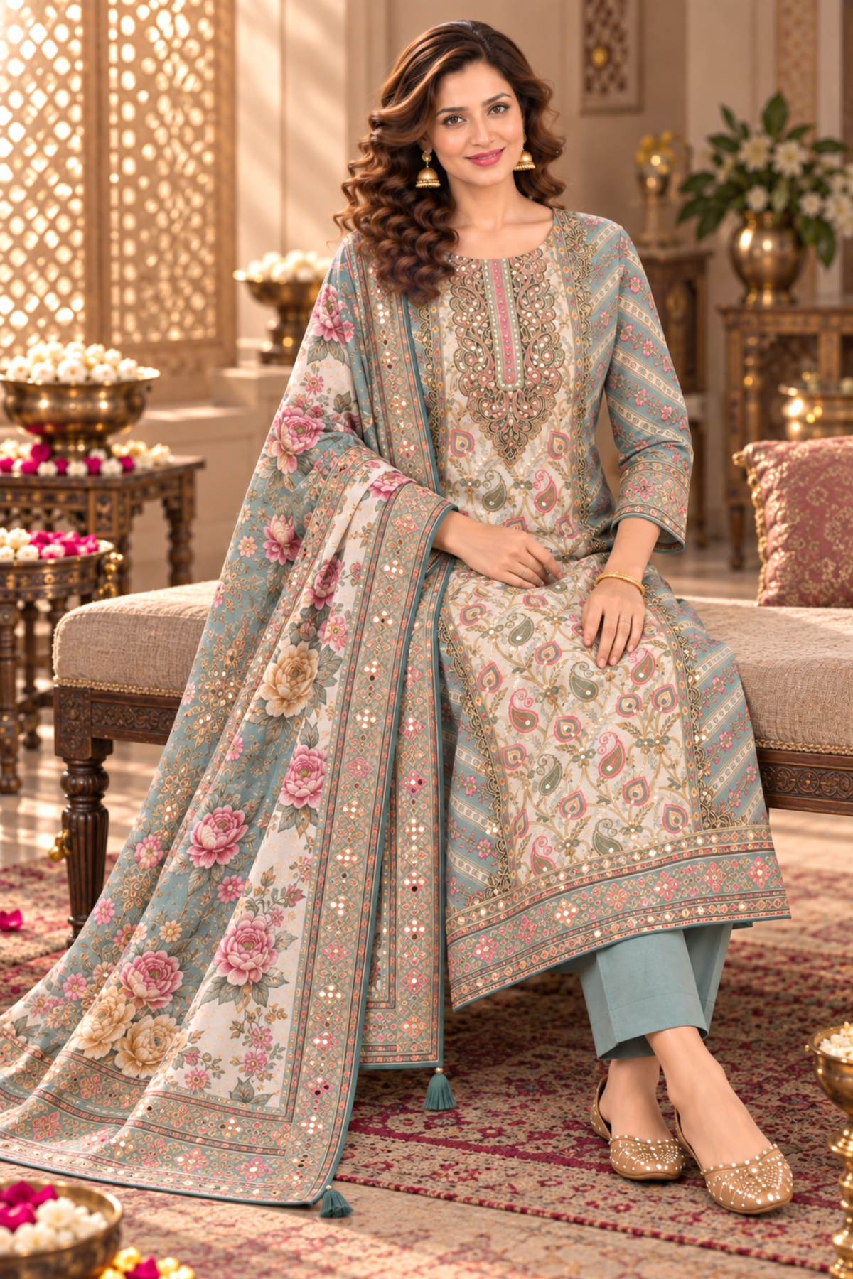 Shehnaz Karachi Muslin Suit With Aari Work
