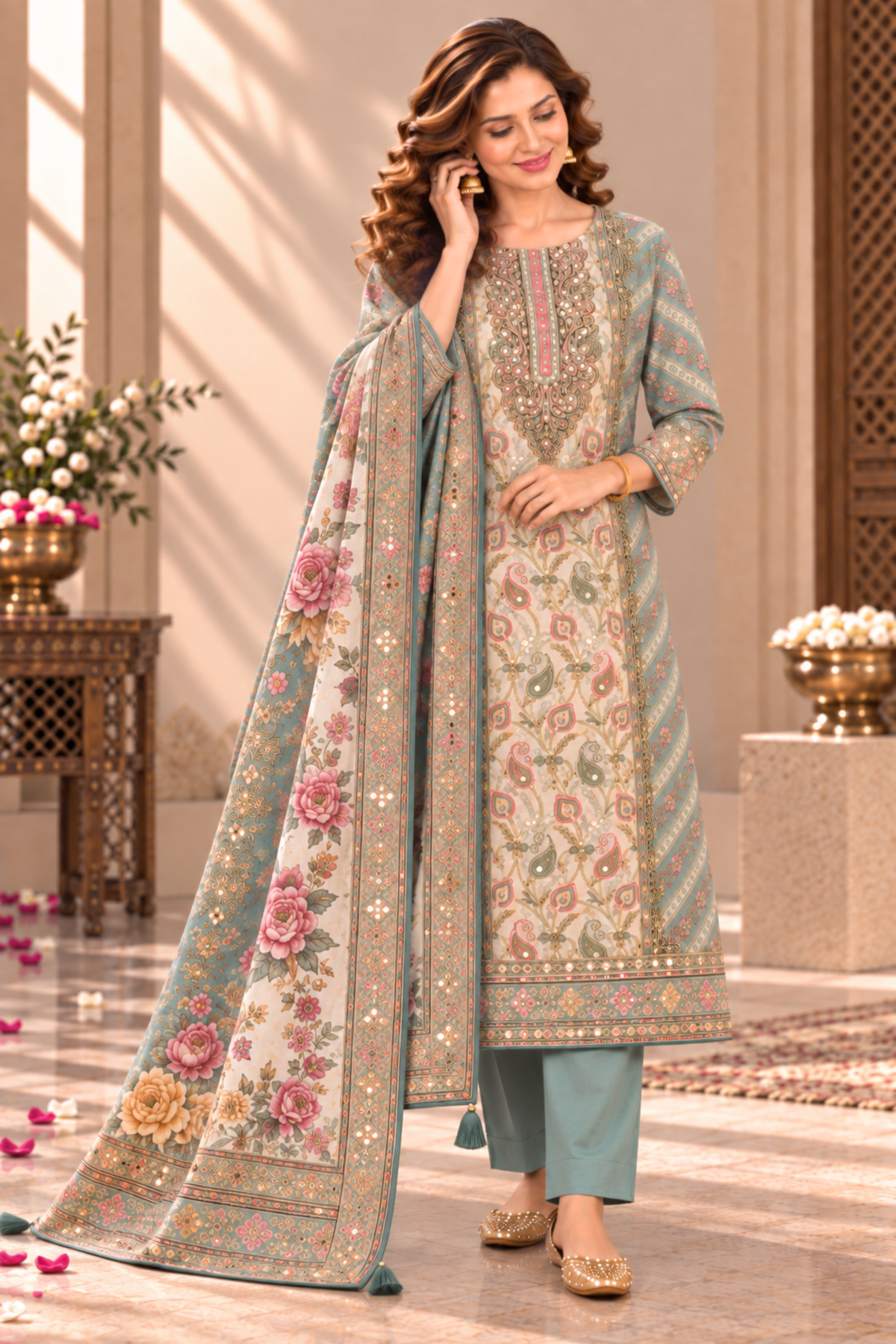 Shehnaz Karachi Muslin Suit With Aari Work