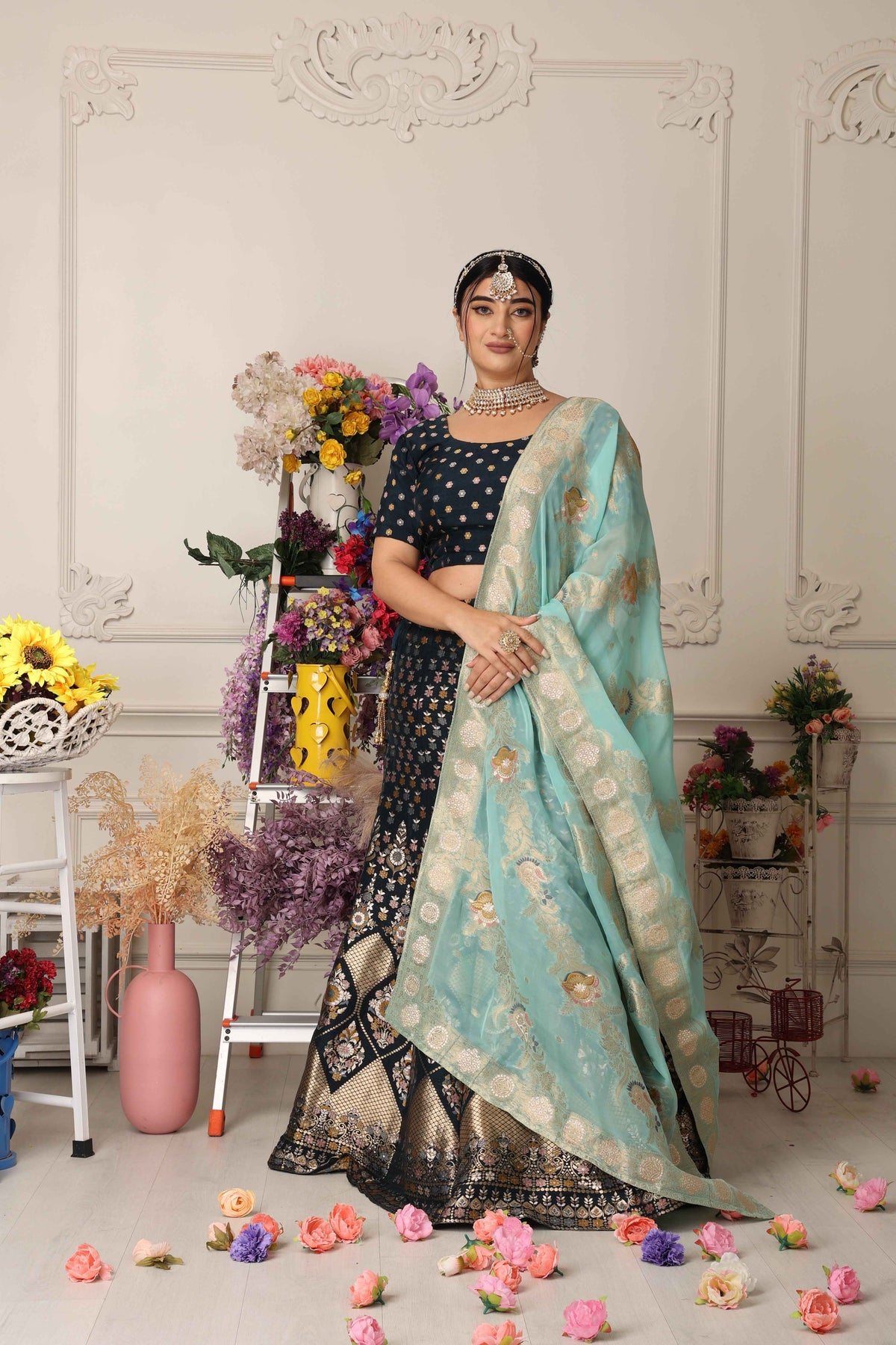 Buy Plus Size ​Haril Dhvani Banarasi Silk Lehenga At Apella | Sizes XS to 10 XL | India | Free Delivery | Customized