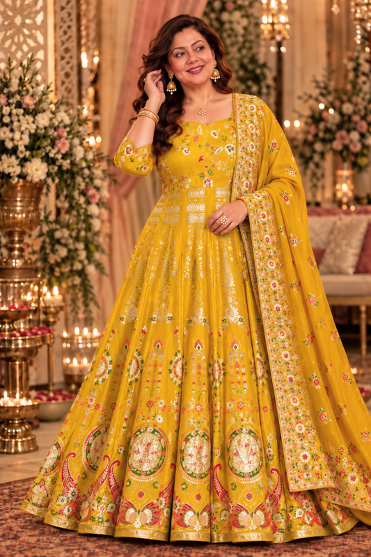 Harshika Jacquard Silk Anarkali Dress