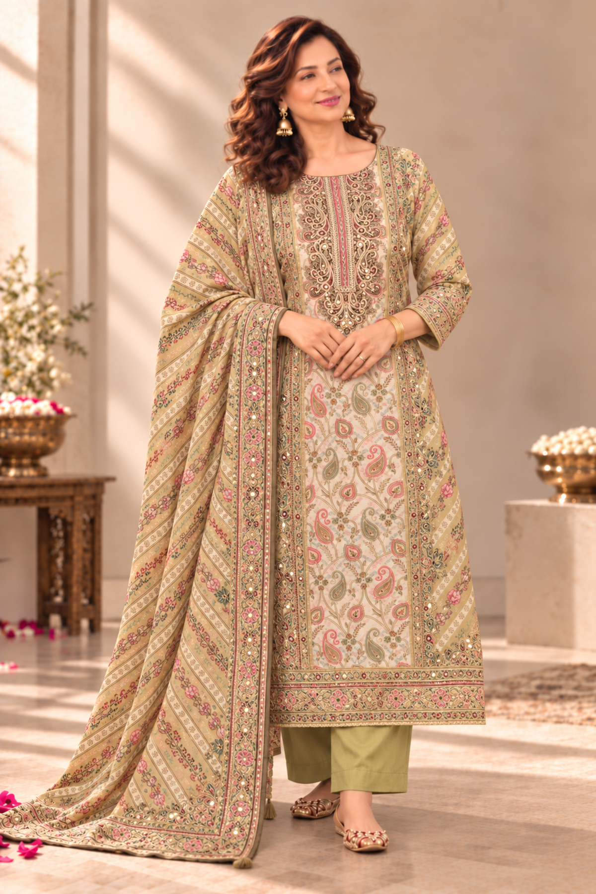 Heena Karachi Muslin Suit With Aari Work