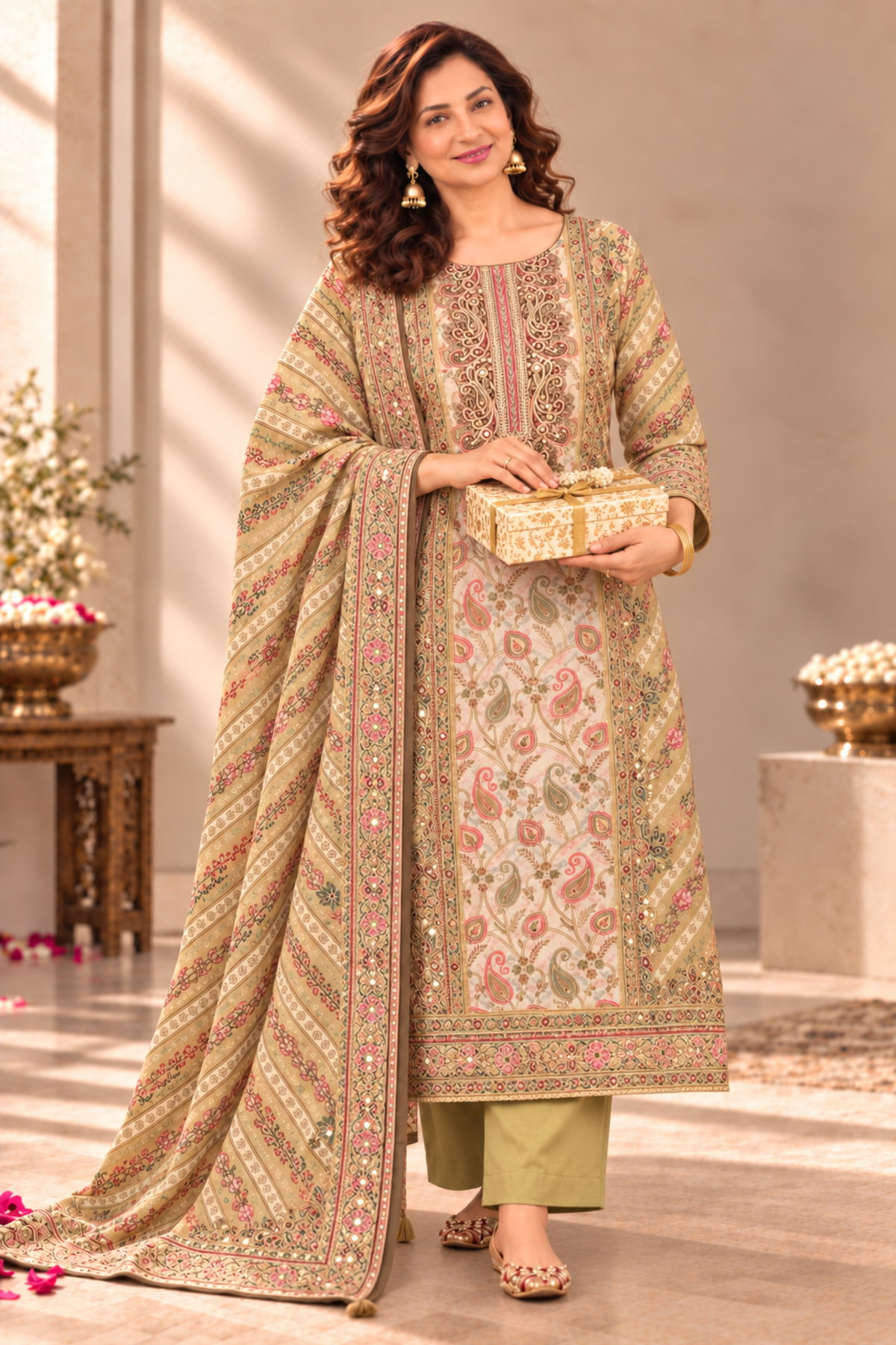 Heena Karachi Muslin Suit With Aari Work