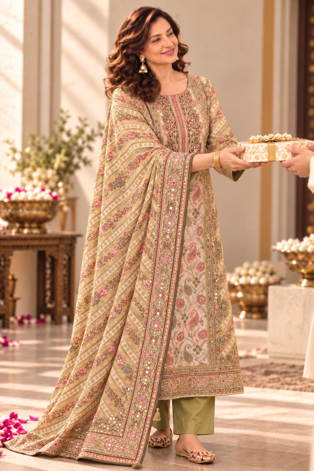 Heena Karachi Muslin Suit With Aari Work