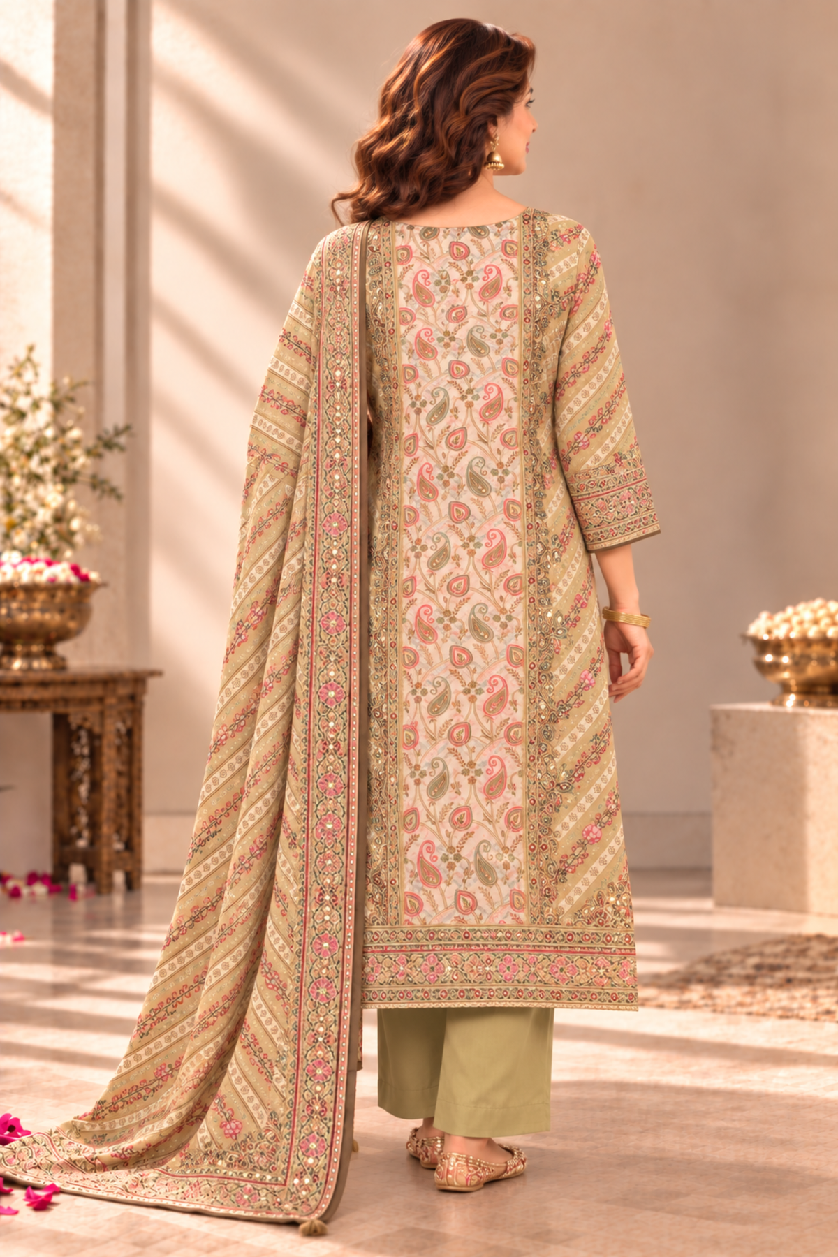 Heena Karachi Muslin Suit With Aari Work