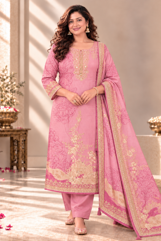 Heer Karachi Muslin Suit With Aari Work