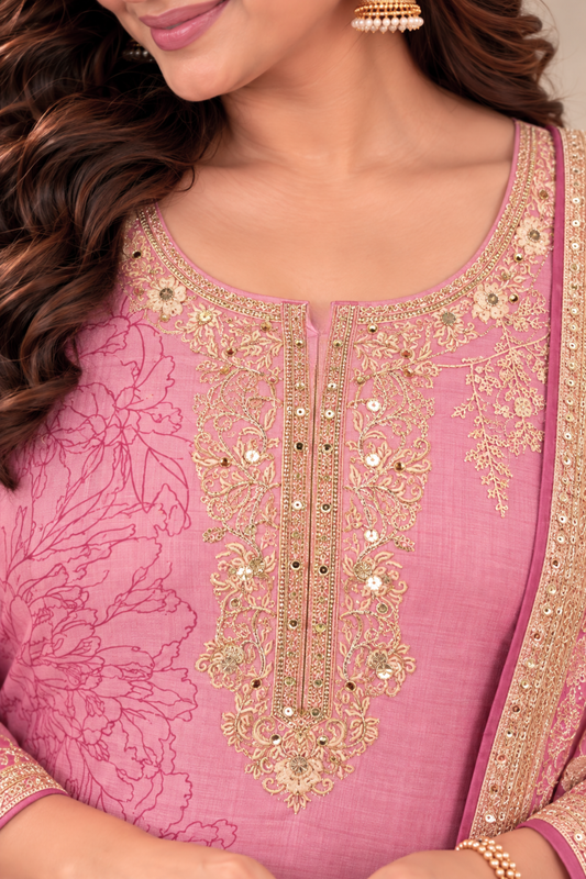 Heer Karachi Muslin Suit With Aari Work