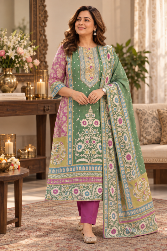 Hina Karachi Muslin Suit with Aari Work