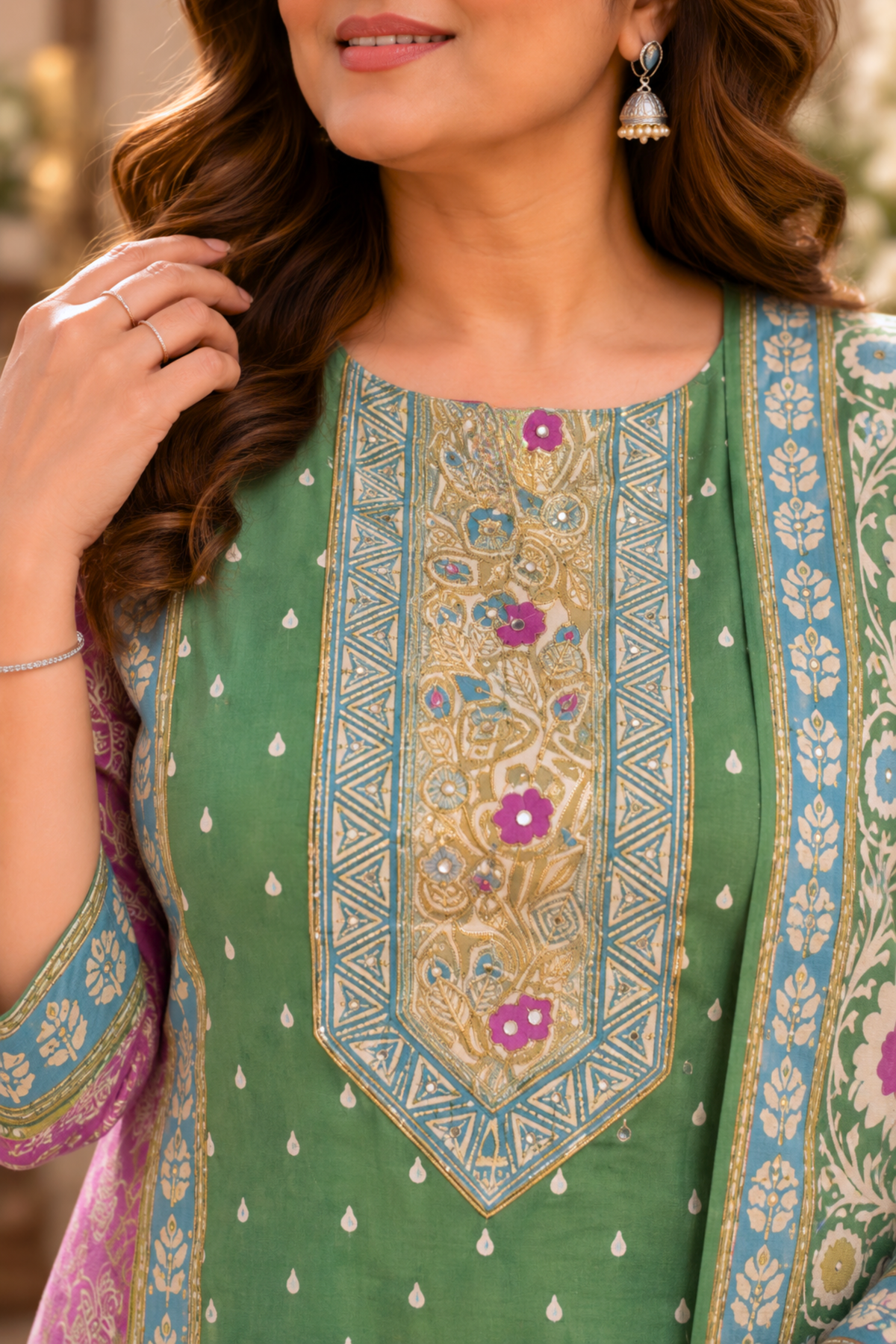Hina Karachi Muslin Suit with Aari Work
