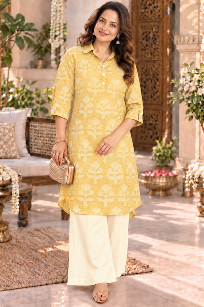 Honey Daisy Foiled Kurta With Pockets