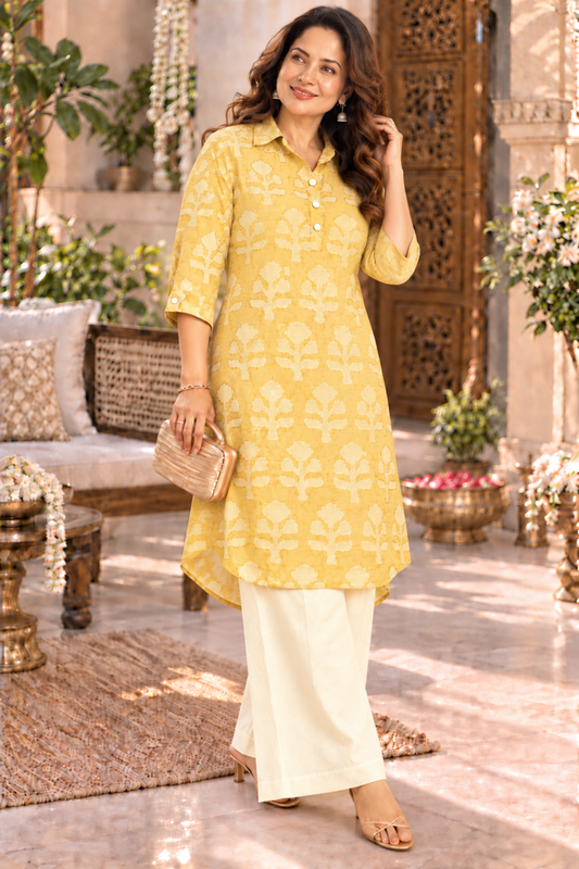 Honey Daisy Foiled Kurta With Pockets