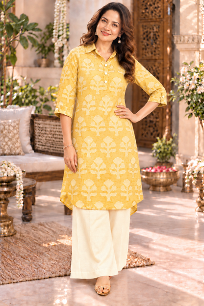 Honey Daisy Foiled Kurta With Pockets