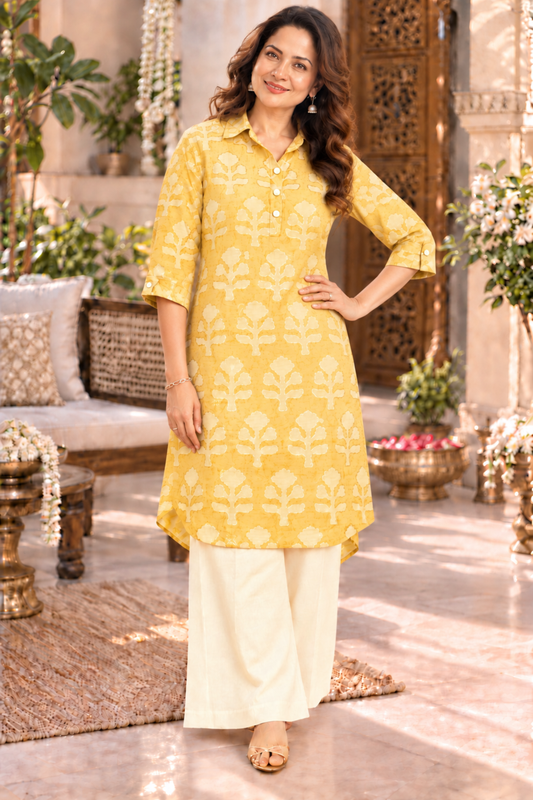 Honey Daisy Foiled Kurta With Pockets