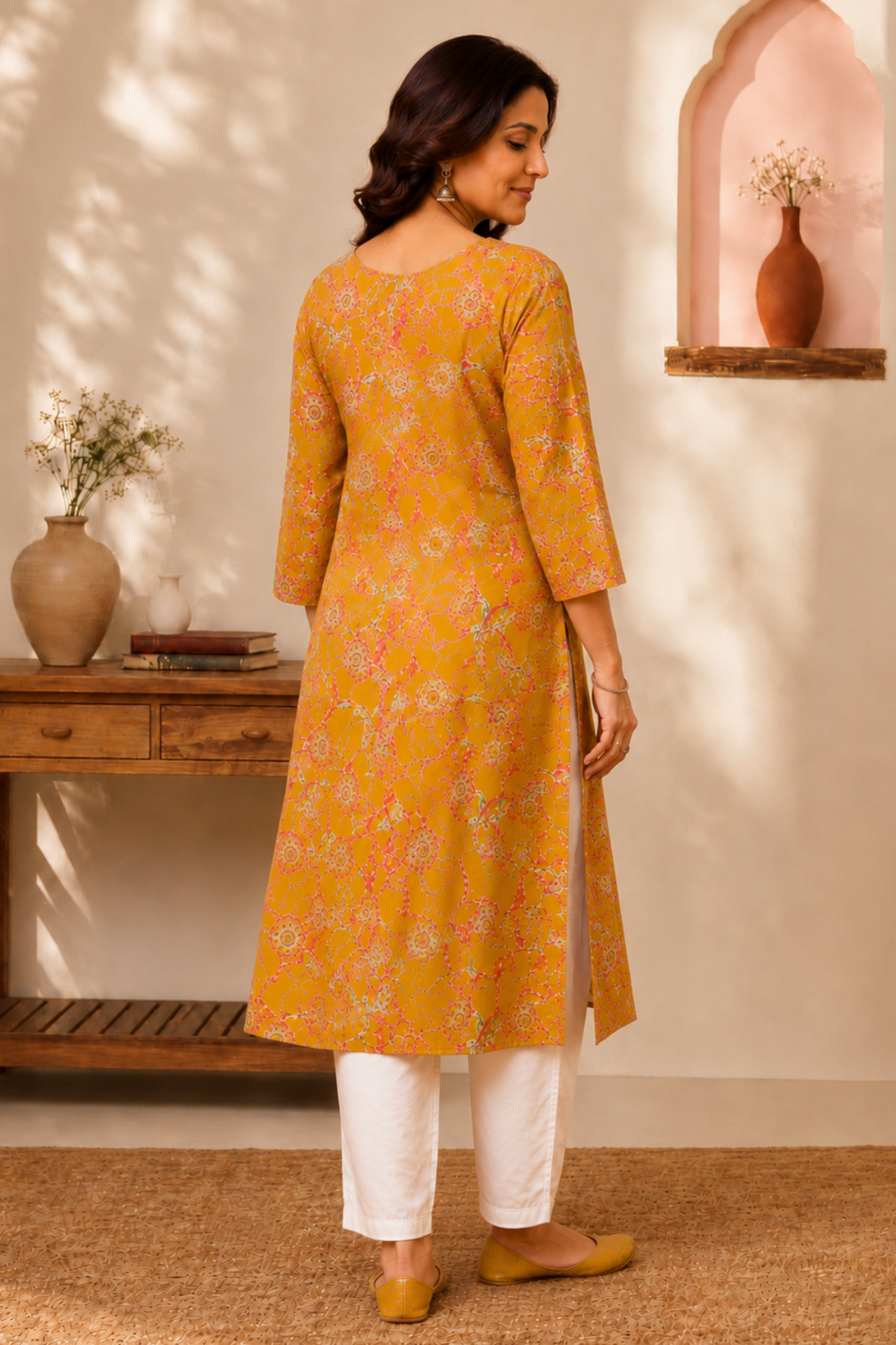 Honey Floral A-line Cotton Kurta