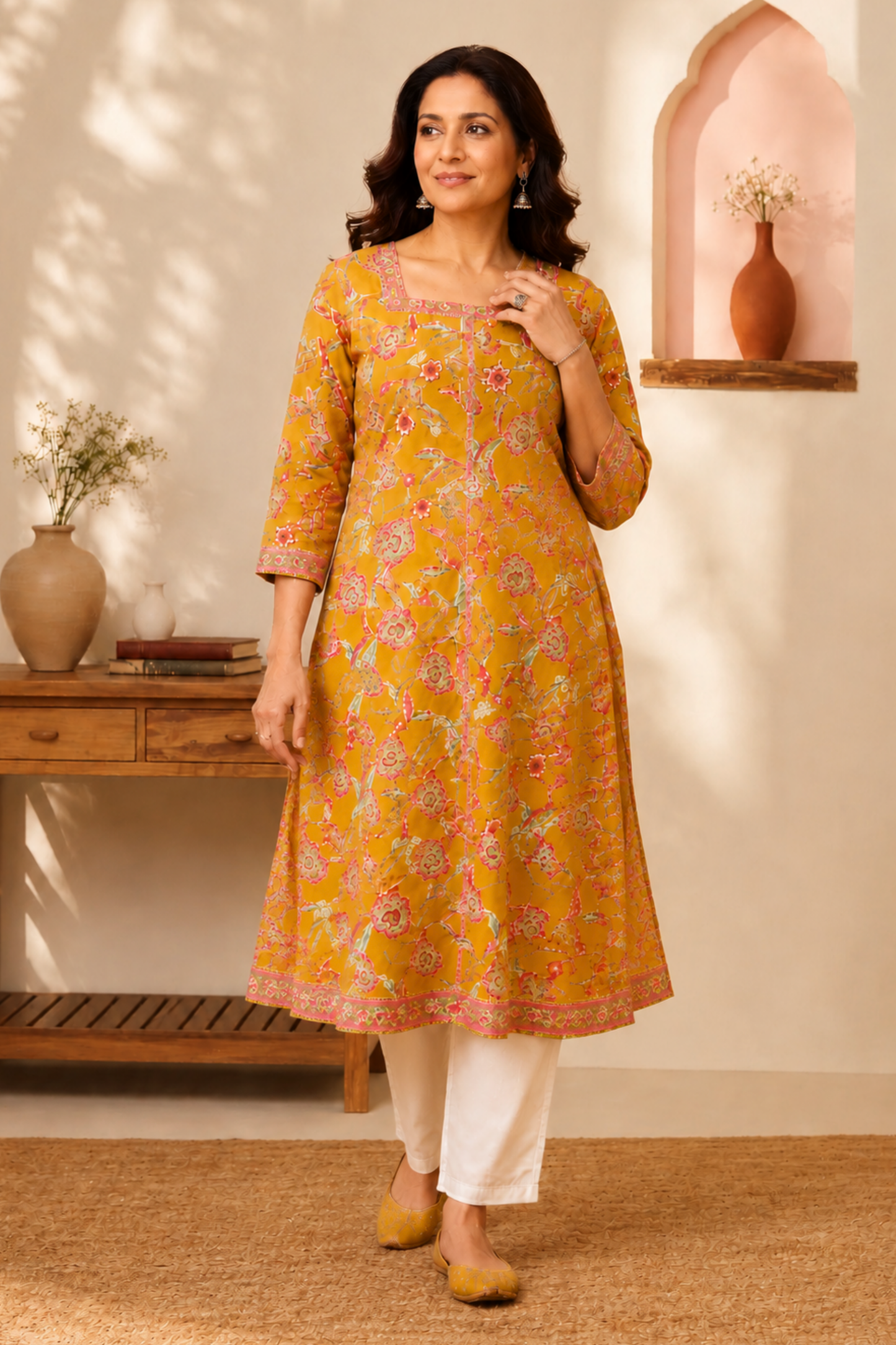 Honey Floral A-line Cotton Kurta