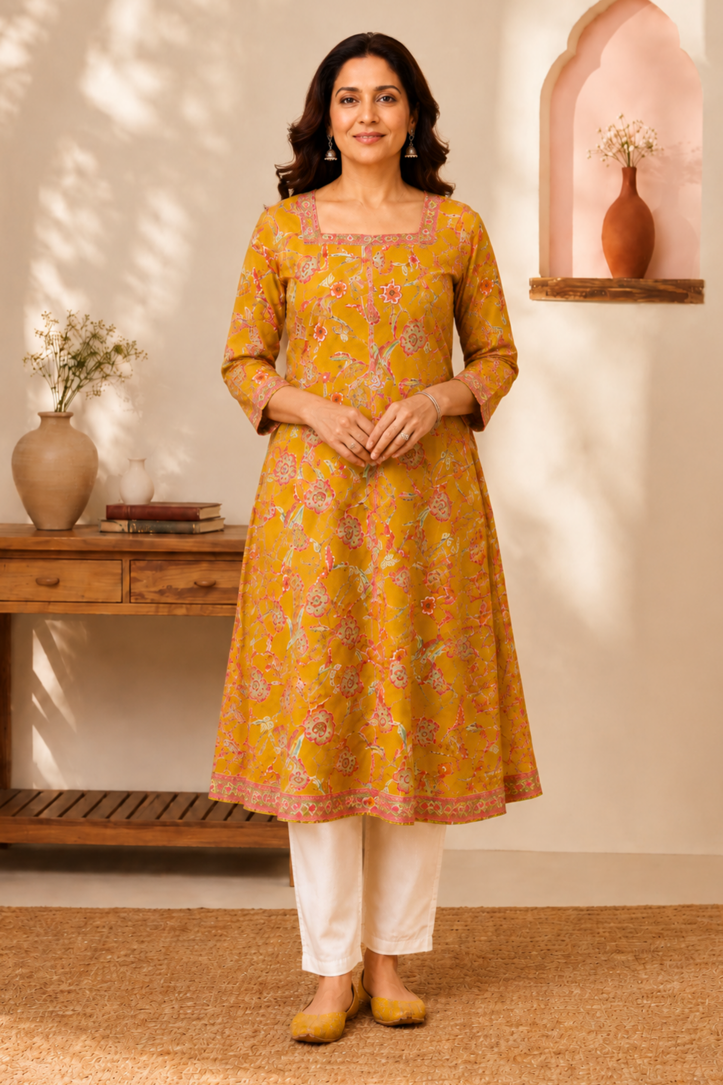 Honey Floral A-line Cotton Kurta