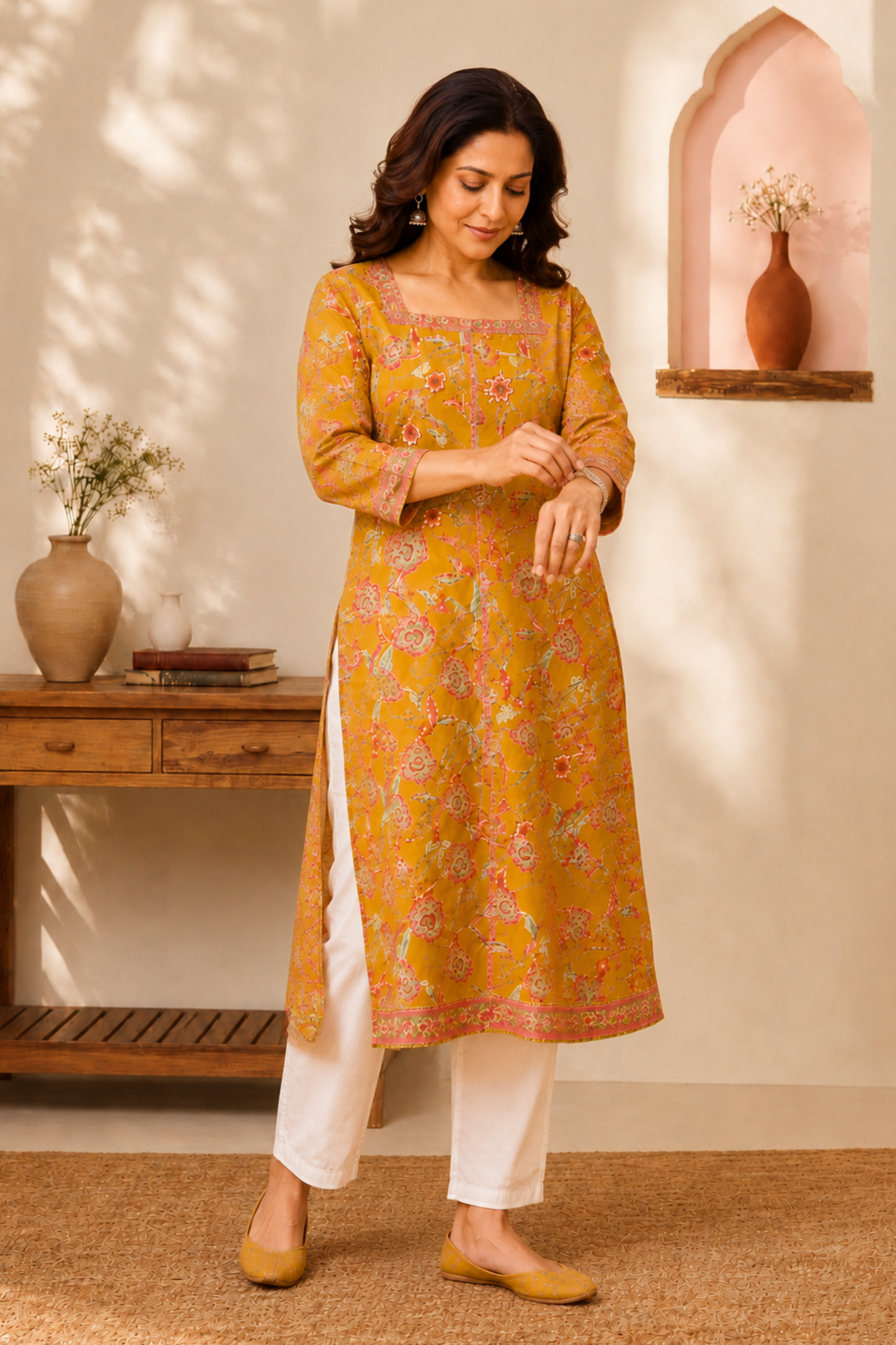 Honey Floral A-line Cotton Kurta