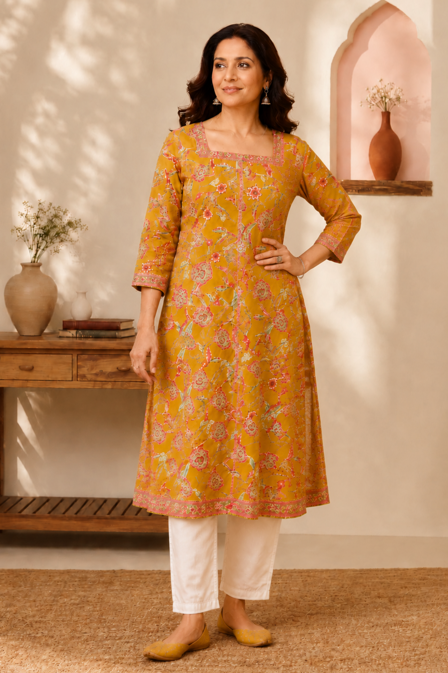 Honey Floral A-line Cotton Kurta