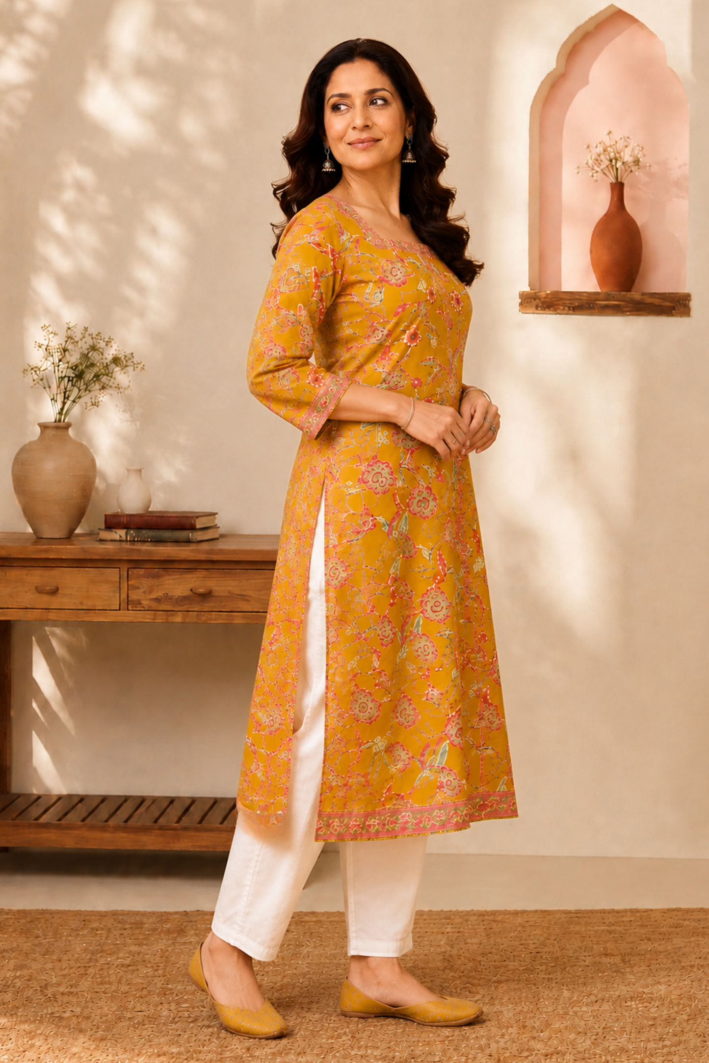 Honey Floral A-line Cotton Kurta