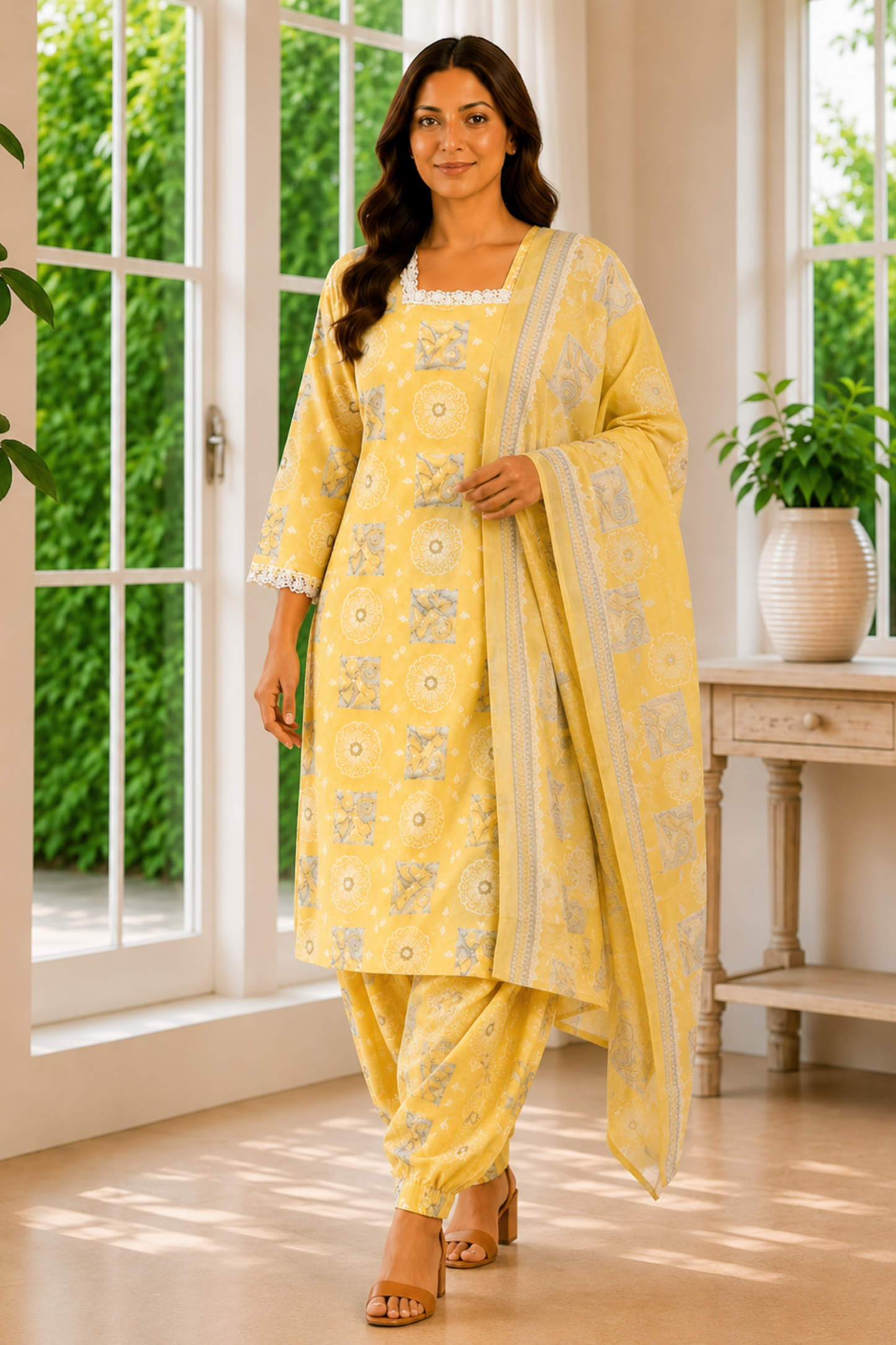 Honey Vanilla Cotton Kurta With Salwar