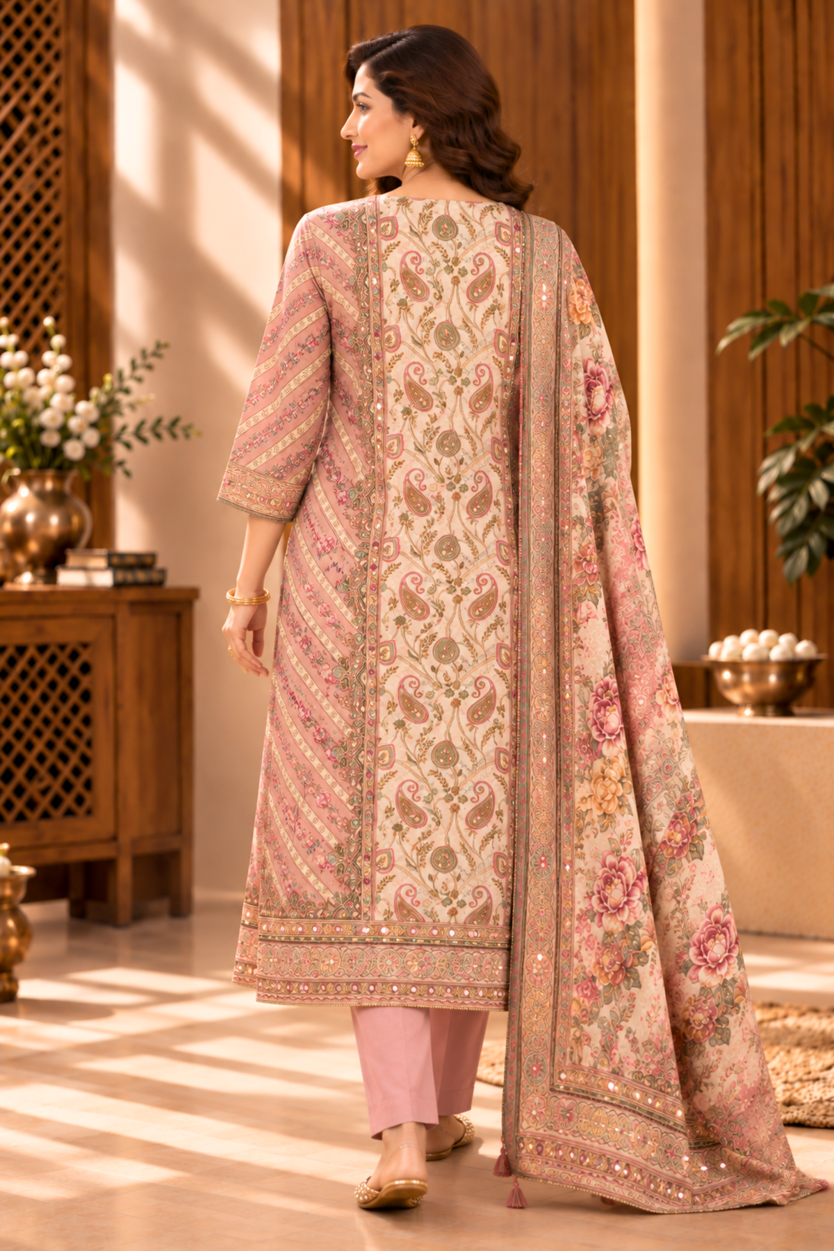 Zoya Karachi Muslin Suit With Mirror Work