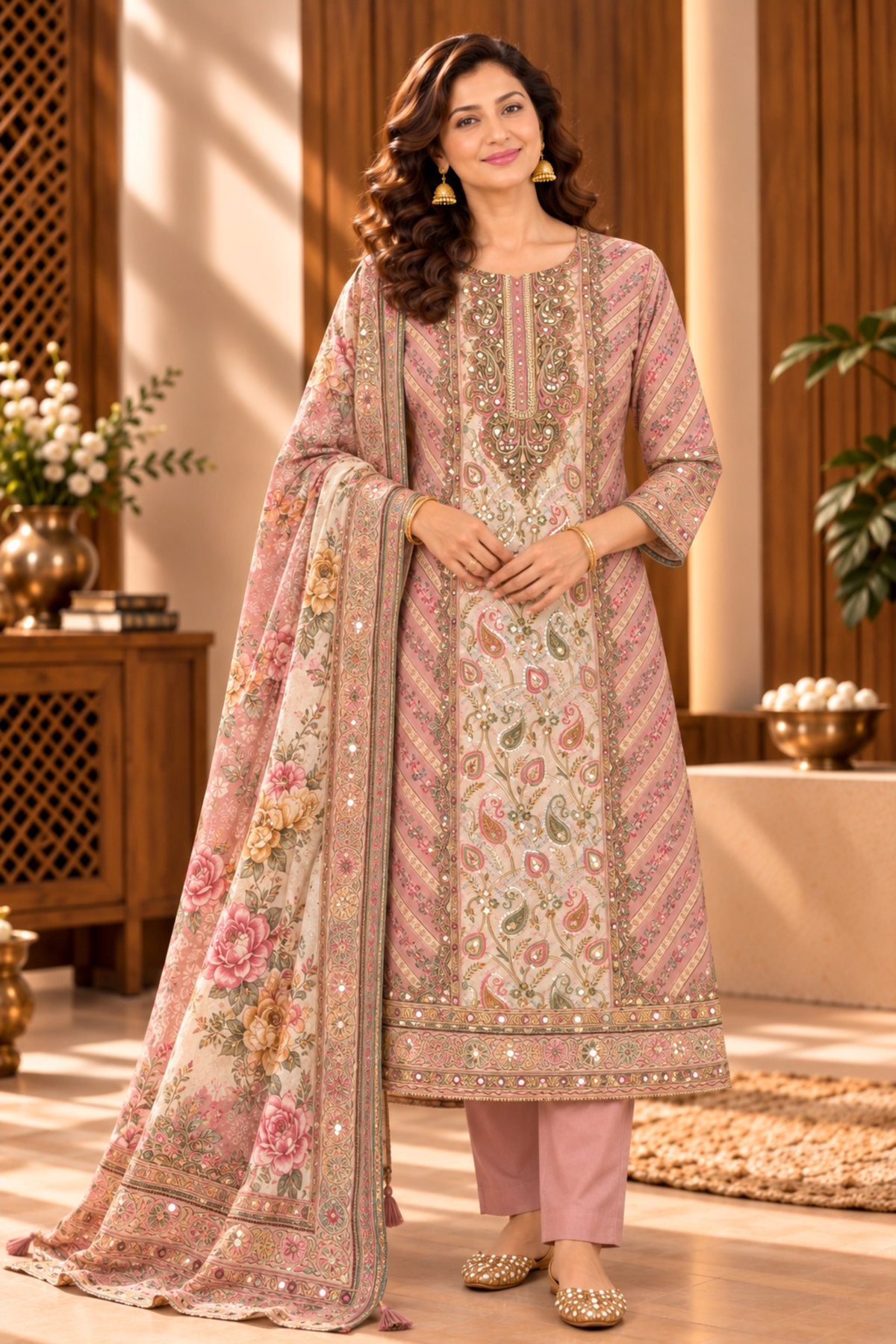 Zoya Karachi Muslin Suit With Mirror Work