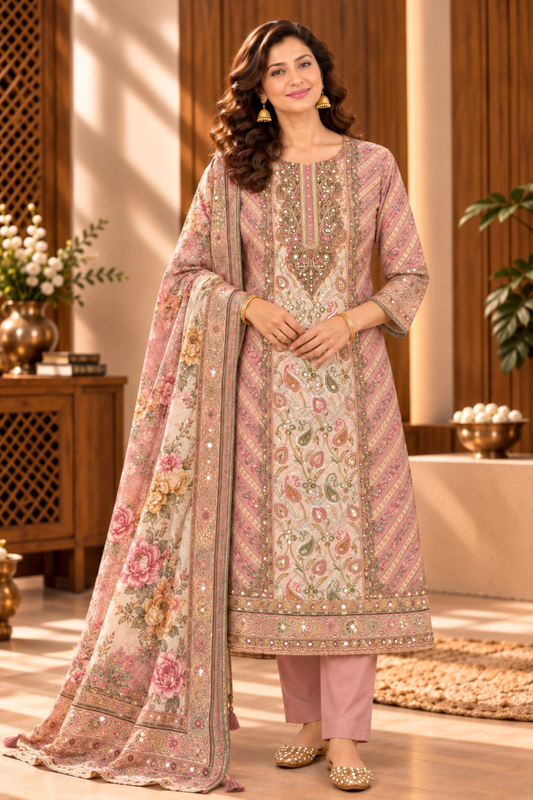 Zoya Karachi Muslin Suit With Mirror Work