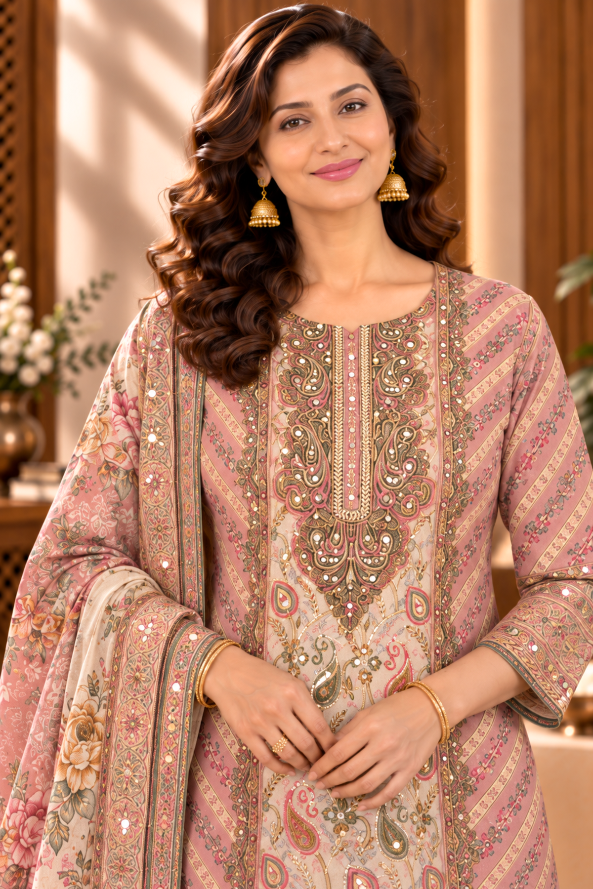 Zoya Karachi Muslin Suit With Mirror Work