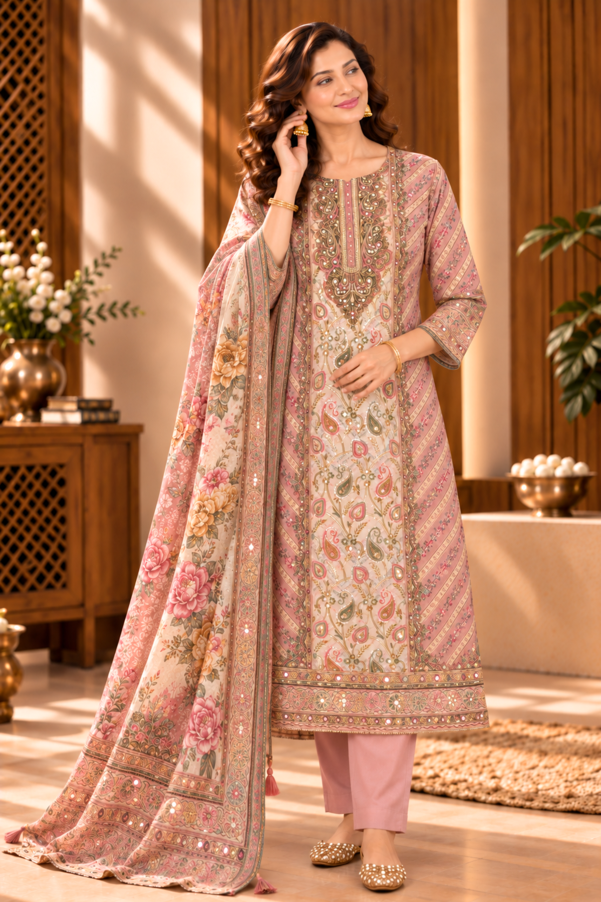 Zoya Karachi Muslin Suit With Mirror Work